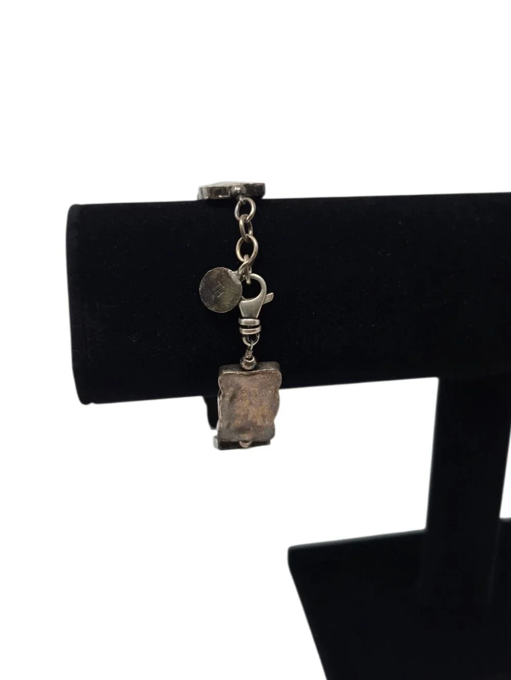 Vintage Modernist Rectangular Link Sterling Silver Bracelet With Dark Finish